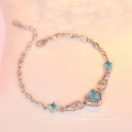 Engelsflügel blaue Diamantarmbänder Frauen, 925 Sterling Silber Charm Kette Herzarmbänder Schmuck Geschenk für Liebhaber